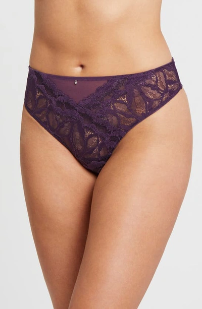 Montelle Intimates Royale Lace Thong In Pinot