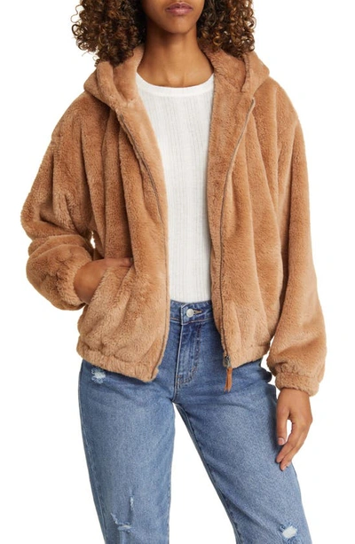 Thread & Supply Faux Fur Zip-up Hooded Jacket In Brown