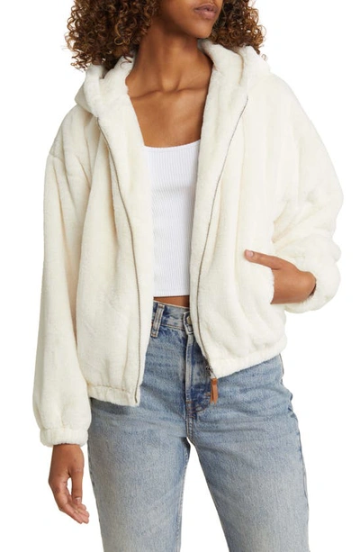 Thread & Supply Faux Fur Zip-up Hooded Jacket In Marshmallow