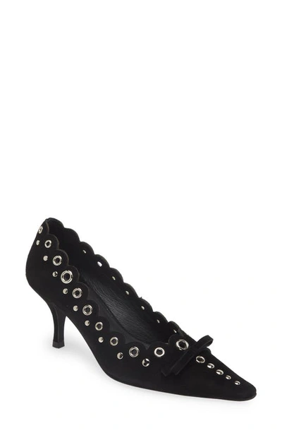 Jeffrey Campbell Notion Pointed Toe Pump In Black Suede Silver