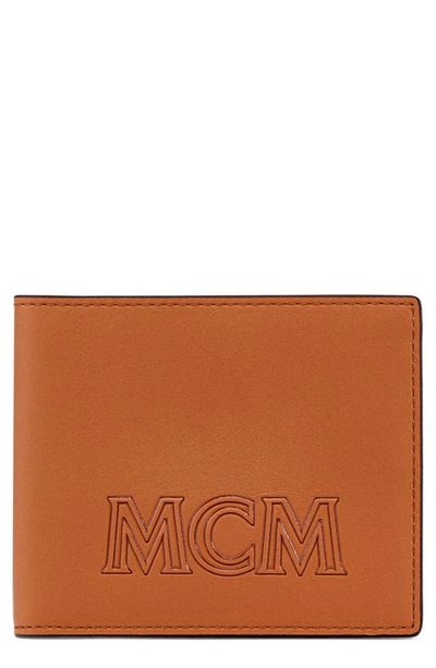 Mcm Small Aren Leather Bifold Wallet In Cognac