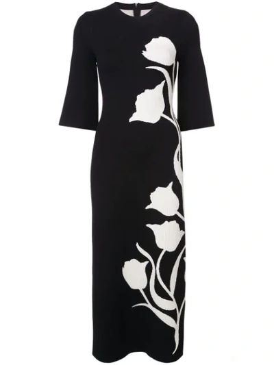 Carolina Herrera Long Sleeve Tulip Jacquard Midi Dress In Black