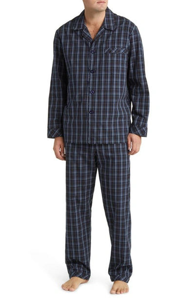 Majestic Coopers Plaid Woven Cotton Pyjamas In Navy/ Blue