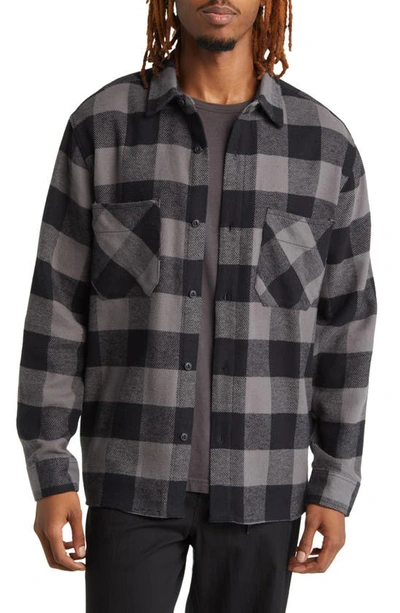Pacsun Buffalo Check Flannel Button-up Overshirt In Black