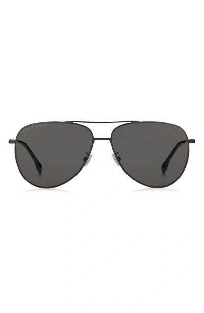 Hugo Boss 63mm Aviator Sunglasses In Black Gold/ Grey Blue