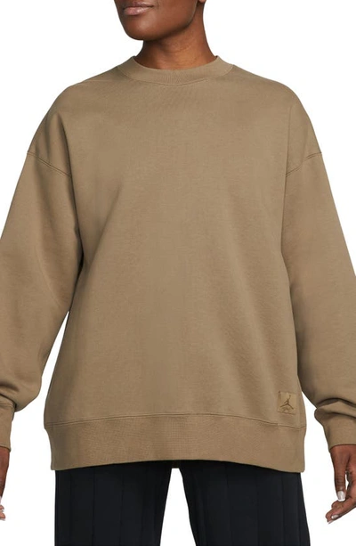 Jordan Flight Fleece Oversize Crewneck Sweatshirt In Brown Kelp