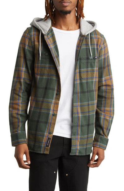 Vans Lopes Hooded Plaid Flannel Button-up Shirt In Deep Forest/kangaroo