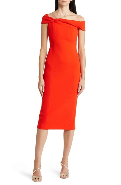 Misha Collection Bernadine One-shoulder Midi Sheath Dress In Flame Red