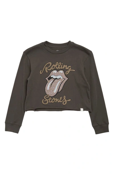 Treasure & Bond Kids' Rolling Stones Long Sleeve Cotton Graphic Crop T-shirt In Black Raven Stones