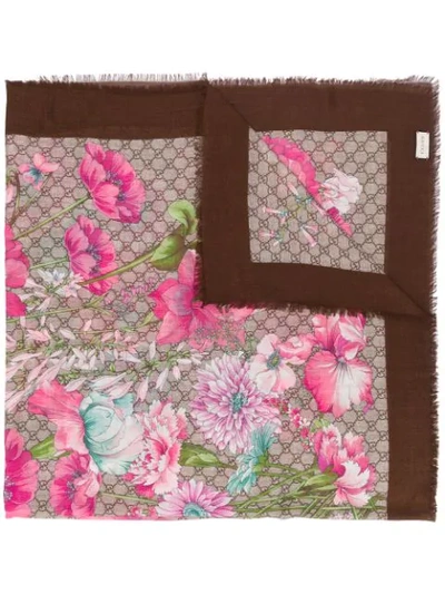 Gucci Spring Bouquet Shawl In Brown