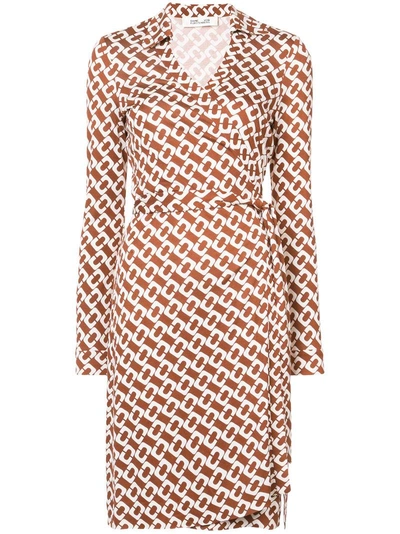 Diane Von Furstenberg Chain Print Wrap Dress In Brown | ModeSens
