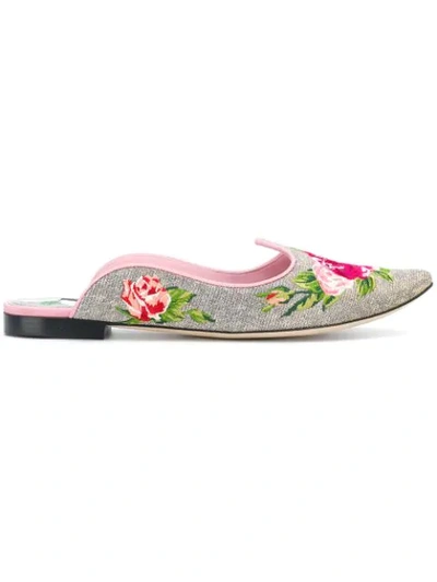 Dolce & Gabbana Fabric Mules With Embroidery In Multi-colored