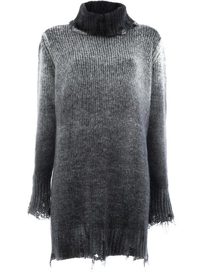 Avant Toi Distressed Overdyed Turtleneck Sweater In Grey