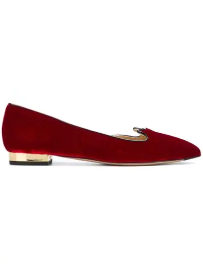 Charlotte Olympia Velvet Ballet Flats - Red