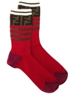 Fendi Striped Ff Logo Socks In Burgundy