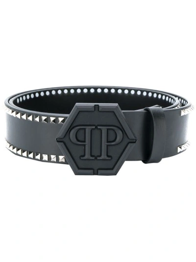 Philipp Plein Logo Studded Belt - Black