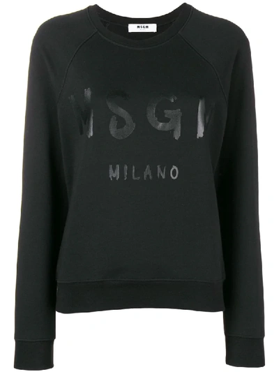 Msgm Logo Printed Crew Neck Sweatshirt In Black