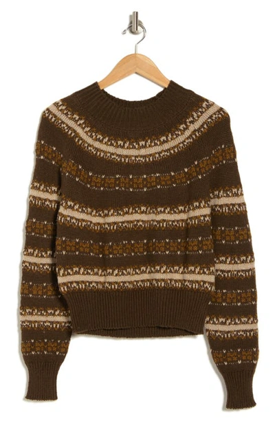 Melrose And Market Fair Isle Mock Neck Sweater In Brown Demitasse Combo