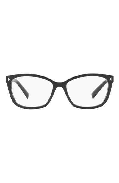 Prada 57mm Rectangular Optical Glasses In Black