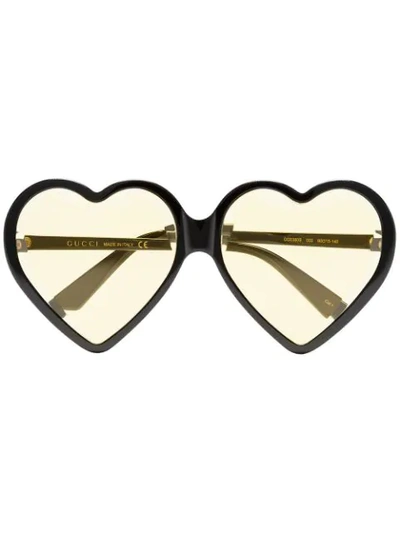 Gucci Yellow Heart-shaped Sunglasses In Black