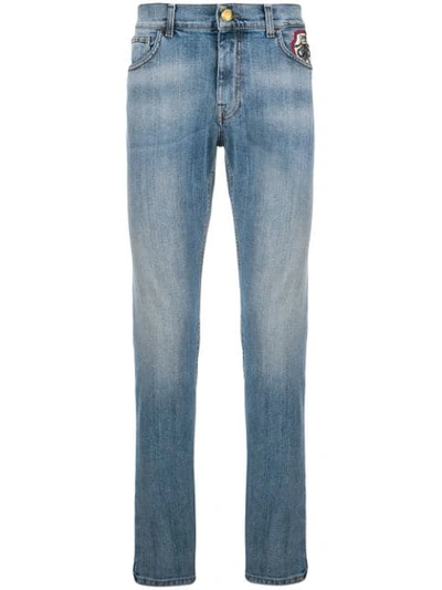 Cavalli Class Logo Patch Slim-fit Jeans In Blue