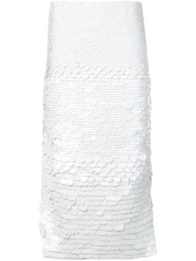 Sally Lapointe Sequin Straight Midi Skirt - White