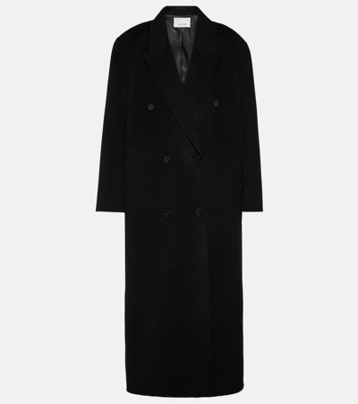 The Frankie Shop Gaia Double Breasted Wool Long Coat In Black