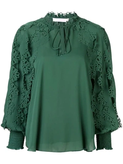 See By Chloé Laser-cut Floral Blouse - Green