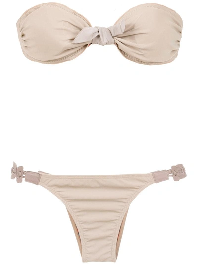 Amir Slama Knot Detail Bandeau Bikini Set In Brown