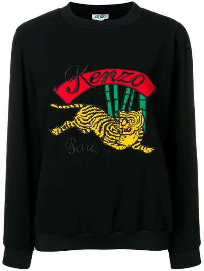 Kenzo Appliquéd Striped Crepe Sweatshirt In Black