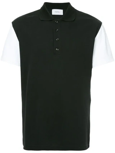 Ports V Contrast Sleeve Polo Shirt In Black
