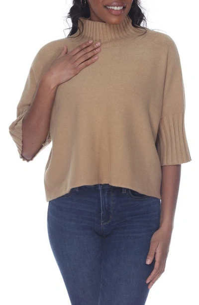 Rain And Rose Crop Turtleneck Sweater In Camel