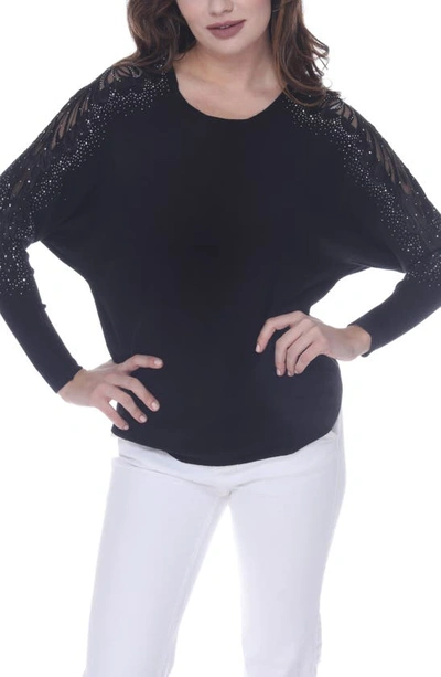 Rain And Rose Embellished Lace Jersey Sweater In Black