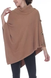 Rain And Rose Button Trim Turtleneck Poncho In Camel