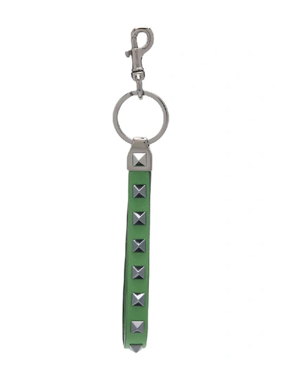 Valentino Garavani Rockstud Leather Key Ring Man Military Green Calfskin 100% Onesize