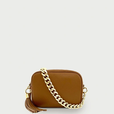 Apatchy London Tan Leather Crossbody Bag With Gold Chain Strap In Multi