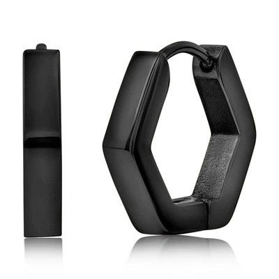 Blackjack Stainless Steel Hexagon Hoop Earrings In Black