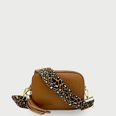 Apatchy London Tan Leather Crossbody Bag With Tan Cheetah Strap In Multi