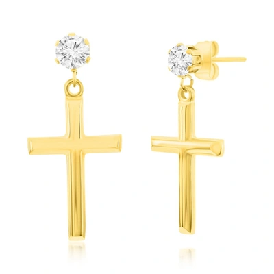 Blackjack Stainless Steel Polished Cross & Cz Earrings - Black Plated In Gold