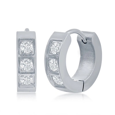 Blackjack Stainless Steel 13mm Huggie Hoop Cz Earrings In Silver