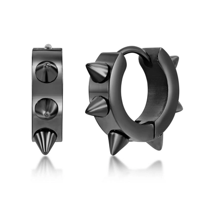 Blackjack Stainless Steel 19mm Spike Huggie Hoop Earrings - Black Plated