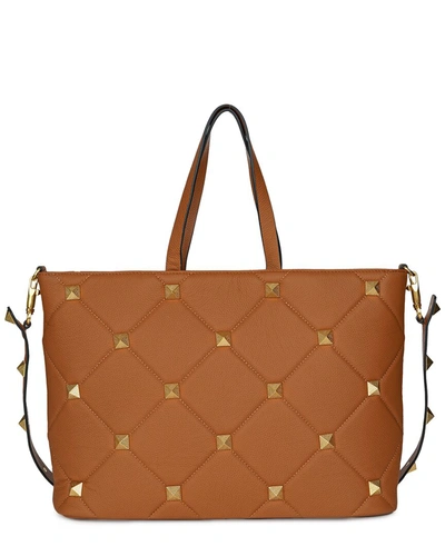 Tiffany & Fred Large Quilted & Studded Leather Tote In Brown