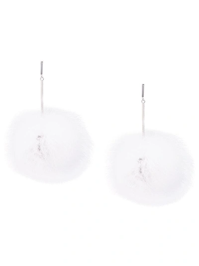 Tuleste Pompom Drop Earrings In White