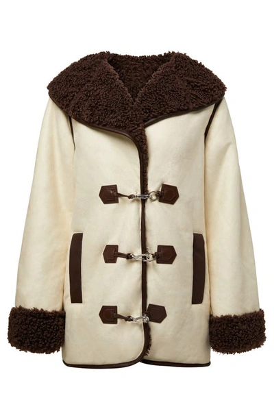 Weworewhat Faux Shearling Bonded Toggle Button Jacket In Ecru/ Saddle