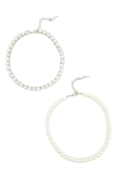 Cara Set Of 2 Choker Necklaces In Silver