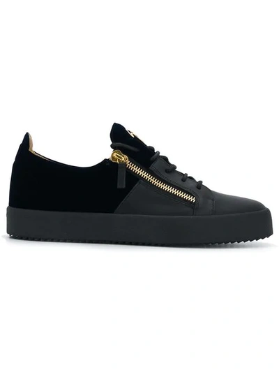 Giuseppe Zanotti "may" Sneakers In Black Leather With Velvet Insert