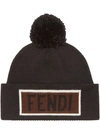Fendi Men's Vocabulary Pompom Beanie Hat In Black