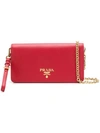 Prada Mini Saffiano Chain Wallet In Red