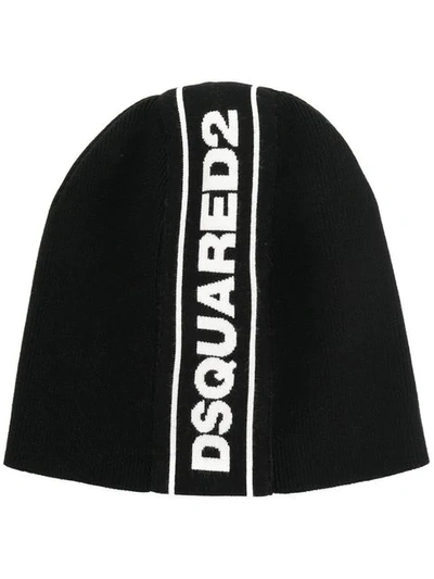 Dsquared2 Branded Knitted Beanie In Black