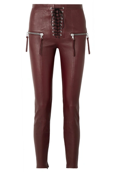 Ben Taverniti Unravel Project Lace-up Leather Skinny Pants In Burgundy